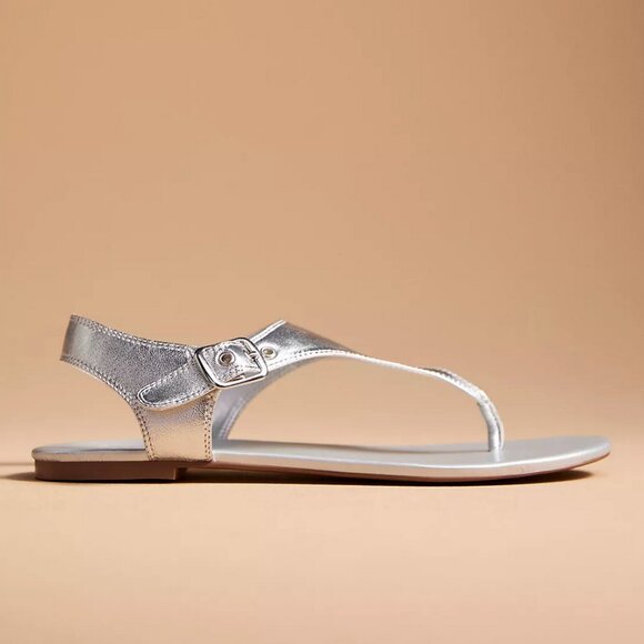 Anthropologie Silent D Aleen‎ Sandals in Silver Leather Sz US 7-7.5 / EU 38 NEW - Picture 1 of 13